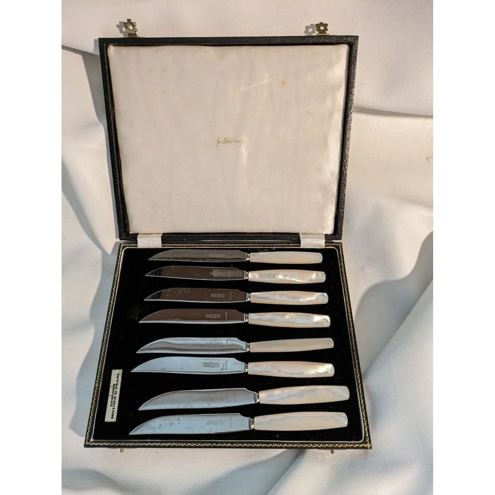 Set Of * Saks Fifth Avenue Fruit Knives Mother Of Pearl Handles Silverware Box